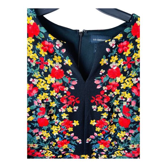 Liz Claiborne Womens 3/4 Flutter Sleeve Floral Multicolor Sheath Knee Dress 10 - Picture 5 of 9